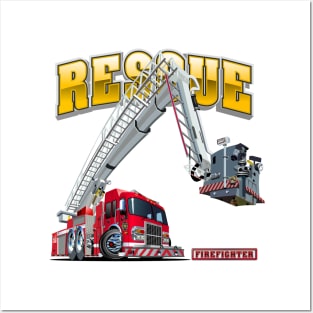 Cartoon Fire Truck Posters and Art